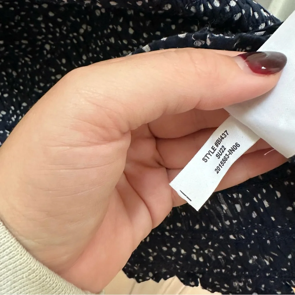 J. Crew Navy White Speckled Blouse Smocked top XL - Picture 10 of 11